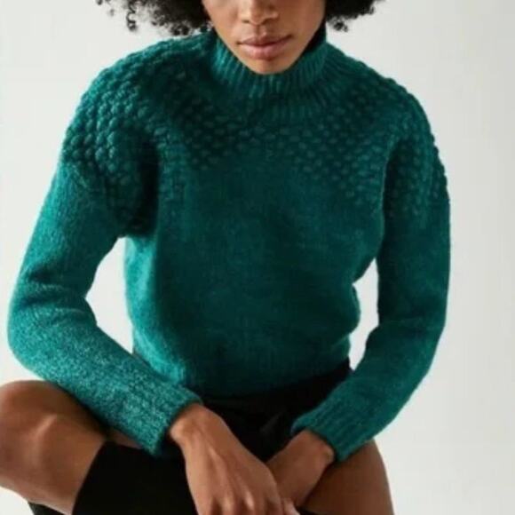 Free People Sweaters - free people | dark green bradley chunky knit funnel neck pullover sweater sz L